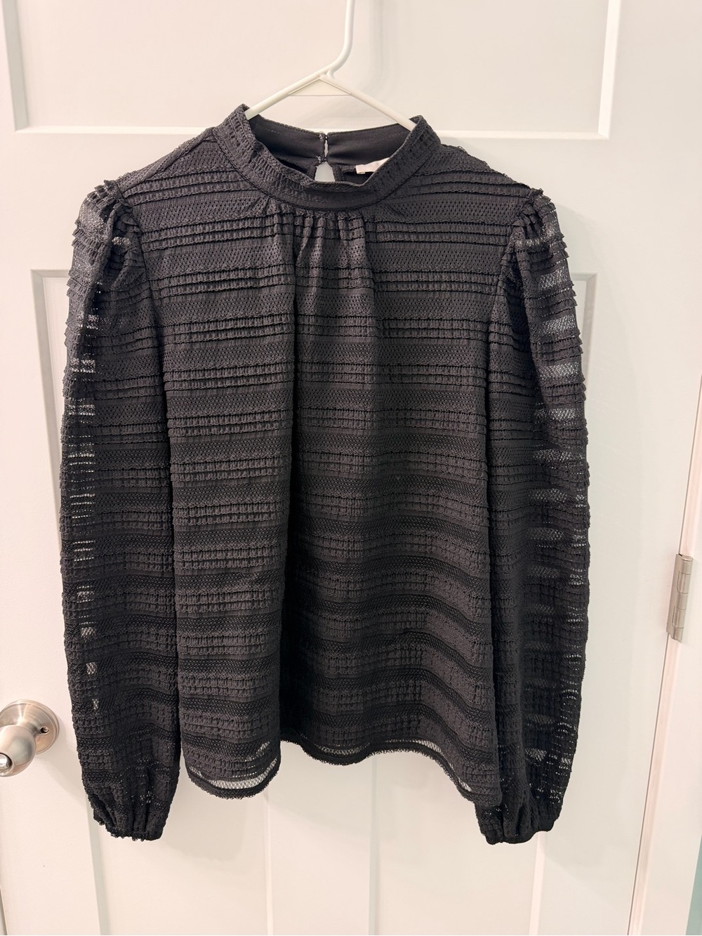 LOFT Black Long Sleeve Blouse with Puff Shoulders